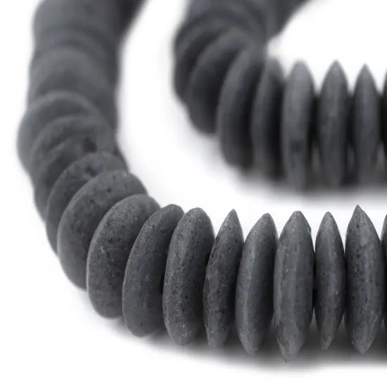 The Bead Chest Dark Grey Ashanti Glass Saucer Beads (20mm) {1}