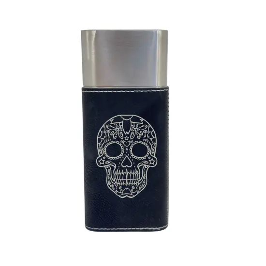 Cigar Case with Cutter - Sugar Skull Leather Black/Silver {1}