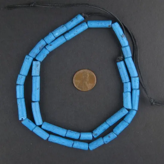 The Bead Chest Moroccan Pottery Beads, Turquoise, Cylinder: Genuine North African Berber Tribal Beads for DIY Jewelry Making and More {2}