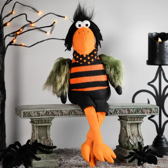 Northlight Plush Sitting Crow Halloween Decoration with Dangling Legs - 17" Black {1}