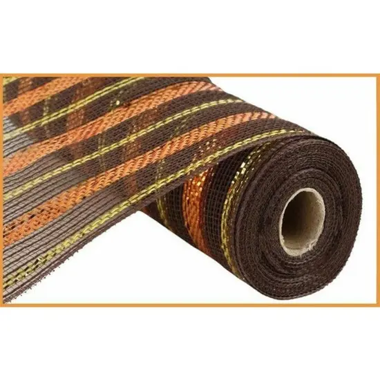 10" Faux Jute Metallic Mesh Ribbon: Brown, Orange, & Gold (10 Yards) {1}