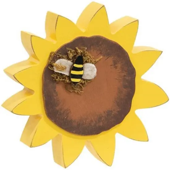 Wooden Sunflower Sitter with Bee and Moss Accent Spring Decor {1}
