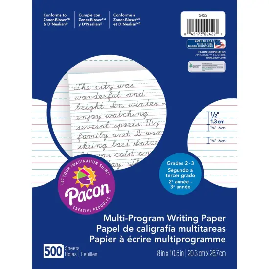 Multi-Program Handwriting Paper, 1/2" Ruled (Short Way), White, 10-1/2" x 8", 500 Sheets {1}