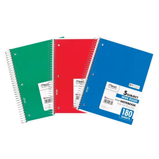 Spiral 5 Subject Notebook, WR, 180 shts {1}