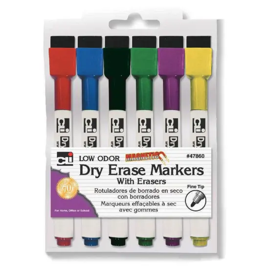 Magnetic Dry Erase Markers with Erasers, Pack of 6 {1}