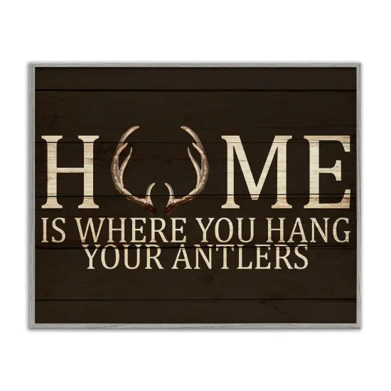 Stupell Industries Hang Your Antlers Rustic Framed Giclee Art Gray Frame {1}