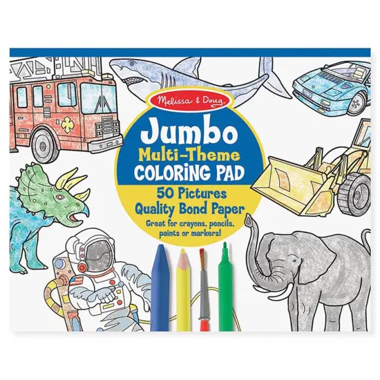 Jumbo 50-Page Kids' Coloring Pad - Space, Sharks, Sports, and More {1}