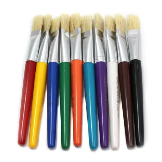 Stubby Flat Brushes, Natural Bristles, Assorted Colors, Set of 10 {1}