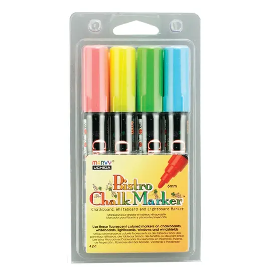 Broad Point Chalk Marker Set, Fluorescent Red, Blue, Yellow and Green {1}