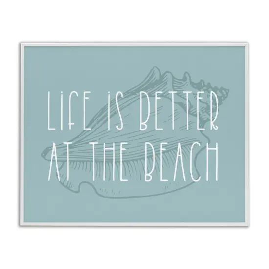 Stupell Industries Better at Beach with Shell Framed Giclee Art White Frame {1}