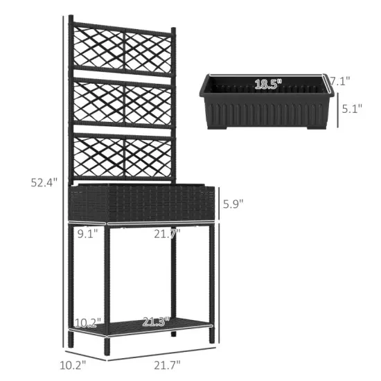 Outdoor Wicker Planter Box with Trellis & Shelf Black {5}
