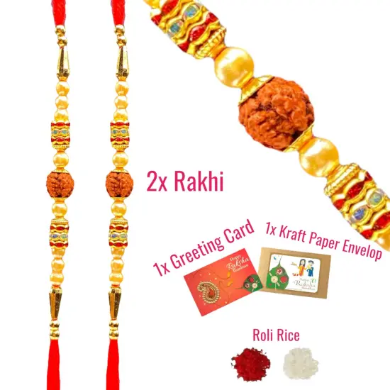 2CT Rakhi for Brother Rudraksha Rakhi Raksha Bandha Gift for your Brother Traditional Handmade Rudraksh Beads Rakhi Bracelet for Brother, Sister Bhabhi {6}