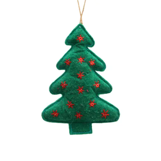 Fluffy Tree Hanging Ornament - Green & Red - 4" x 0.5" x 5" {2}