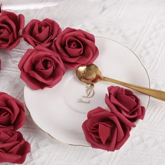 200Pcs Burgundy Foam Roses Artificial Roses Flower Heads for Crafts 1.97in {3}