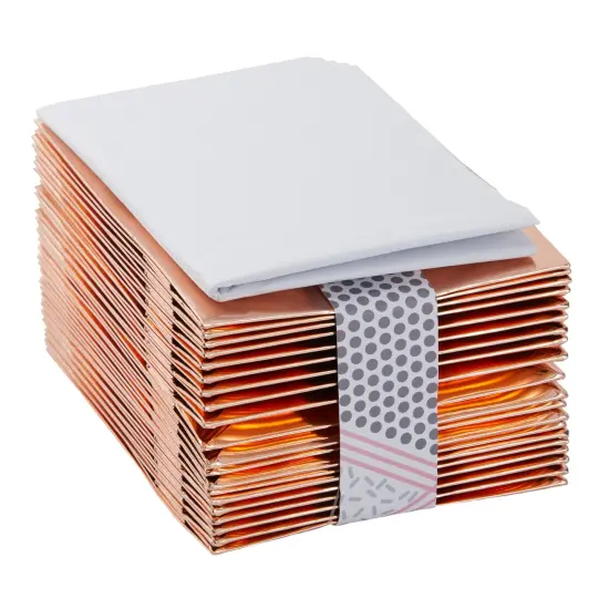 20-Pack Small Metallic Gift Bags with Handles, 5.5x2.5x7.9-Inch Paper Bags with Foil Coating, White Tissue Paper Sheets, and Tags for Small Business (Rose Gold) {4}