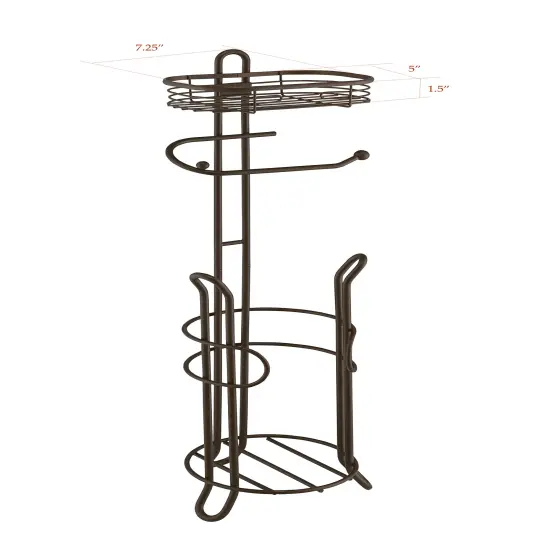 Bathroom Heavyweight Toilet Tissue Paper Roll Storage Holder Stand with Reserve and Shelve Brown {4}