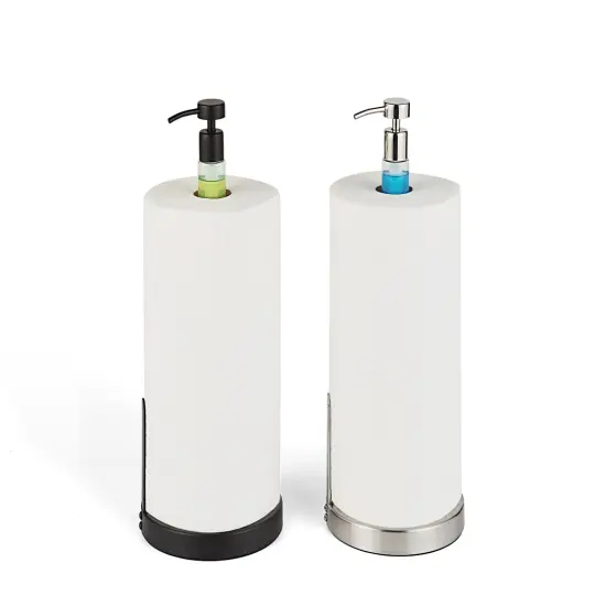Heavy Weighted Paper Towel Holder Stand Dispenser Built-in Pump Bottle Black {4}