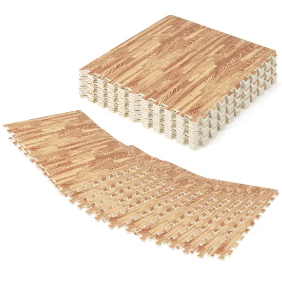 25 Tiles Wood Grain Foam Floor Mats with Borders- Natural {4}