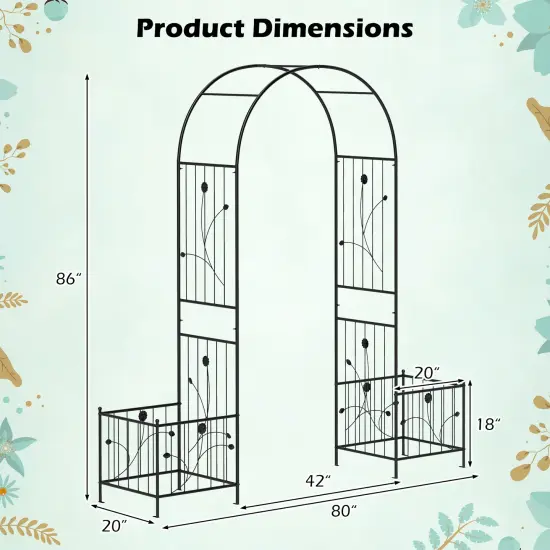 2 in 1 Garden Arbor with 2 Side Planters and 8 Ground Stakes-Black {5}
