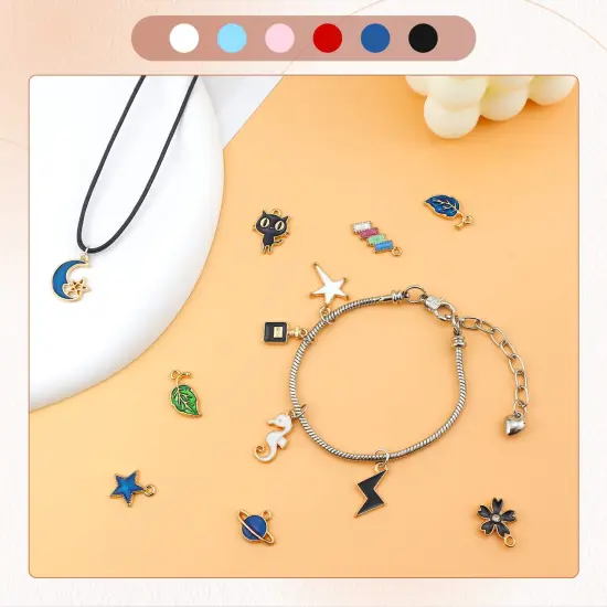 100PCS Gold Plated Enamel Charms Mixed Moon Star Fruit Animal Charm Colorful Pendant DIY for Necklace Bracelet Jewelry Making and Crafting {4}