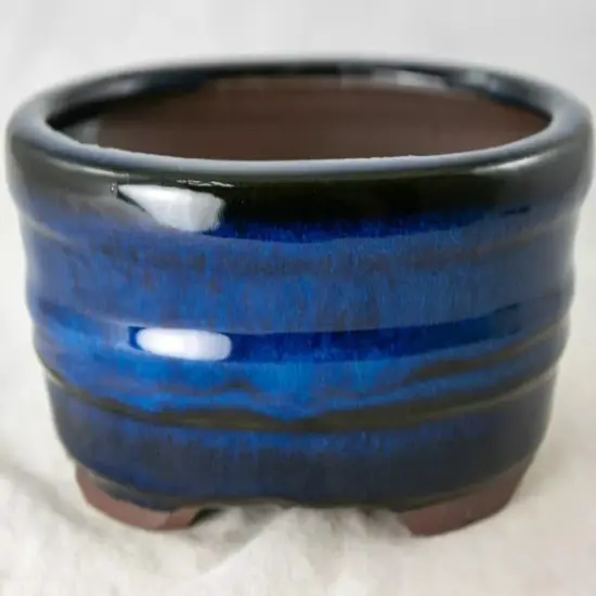 Oval Glazed Cactus & Succulent, Bonsai Pot with Mesh, Wire 6"x 4.5"x 2.5" - Blue {3}