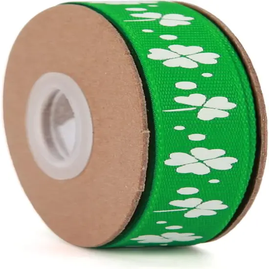 20 Yards Shamrocks Ribbons 3/8 Inch Irish Day St. Patrick's Day Themed Clover Polyester Ribbon for Gift Wrapping Party Decoration Craft and Sewing {2}