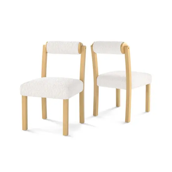 Wooden Dining Chair with Rubber Wood Frame and Cylinder Back Set of 2-White {1}