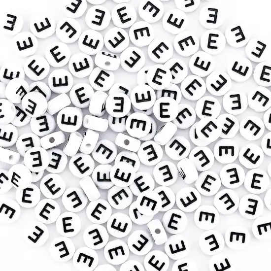 300Pcs Vowel Letter Pony Beads for Friendship Bracelets Making 4X7mm Individual Round White Alphabet Beads E {6}
