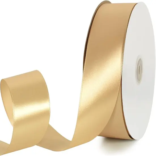 1-1/2 Inch (40mm) x 100 Yards Gold Wide Satin Ribbon Solid Fabric Ribbon for Gift Wrapping Chair Sash Valentine's Day Wedding Birthday Party Decoration Hair Floral Craft Sewing {4}