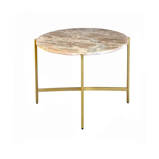 Brown Marble Nesting Coffee Table with Golden Metal Frame (6.5" Height) | Elegant & Sturdy Low-Profile Table | Space-Saving Modern Design | Perfect for Living Room, Lounge, Office & Home D&eacute;cor {1}