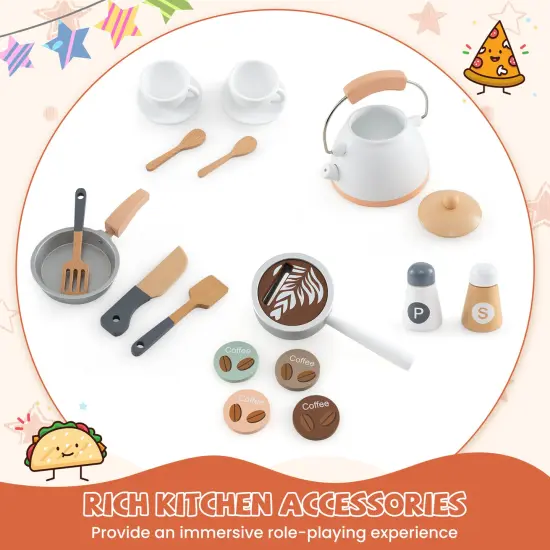 Wooden Corner Play Kitchen with Coffee Machine, Slide, and Storage for Kids White {6}
