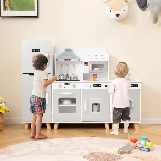 Kids Kitchen Playset 3-in-1 with Refrigerator and Washing Machine-Grey {2}