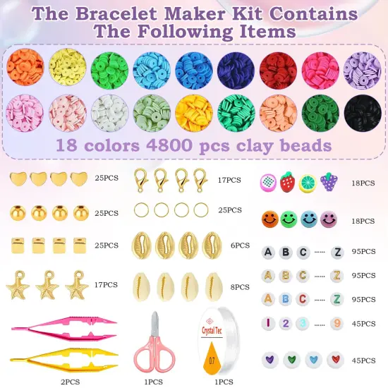 Easter Basket Stuffers for Kids Girls - 5300 Clay Beads Bracelet Making Kit,Arts and Crafts for Kids Ages 8-12,Easter Crafts Games Toys for 3-10 Year Old Birthday Gift,Stuff Supplies {5}