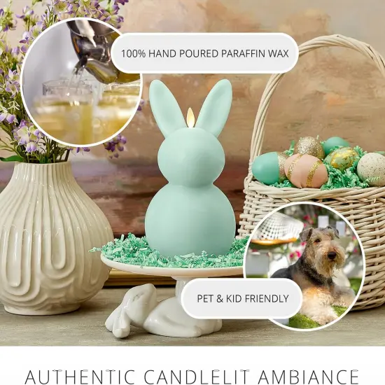 Flameless Candle Easter Bunny, Real Wax Moving Flame LED Candle with Timer, Holiday Table Decoration - 4.5" x 8" (Fresh Mint) {5}