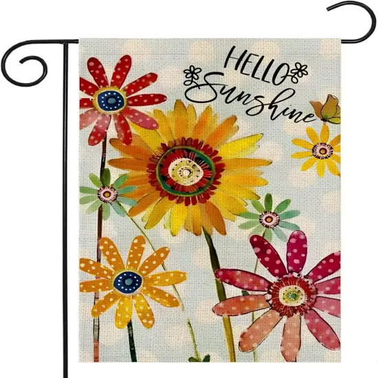 Spring Flowers Garden Flag 12x18 Inch Double Sided,Hello Sunshine Sunflower Daisy Small Yard Flags for Outdoor,Summer Seasonal Decoration for Farmhouse Holiday Outside {1}