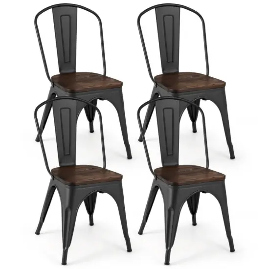 Metal Style Dining Chairs Set of 4, Stackable Kitchen Chairs with Wood Seat Gun {7}