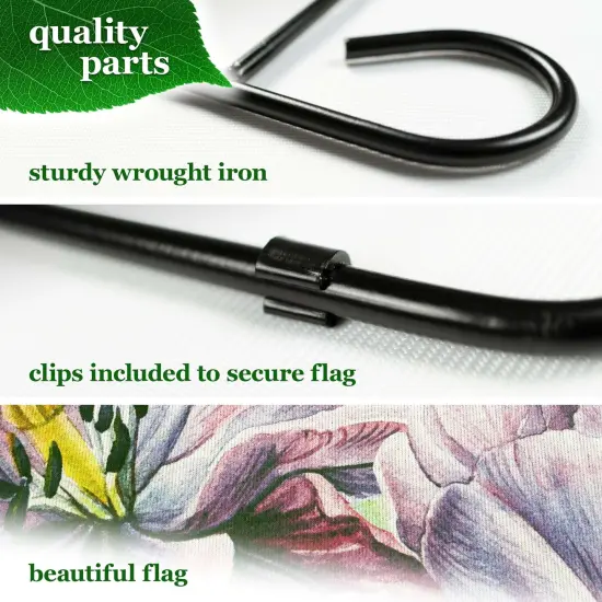 G128 Combo Pack: Garden Flag Stand 36x16IN & Garden Flag Hello Spring Hummingbird Flowers Printed 12x18IN Double Sided {4}