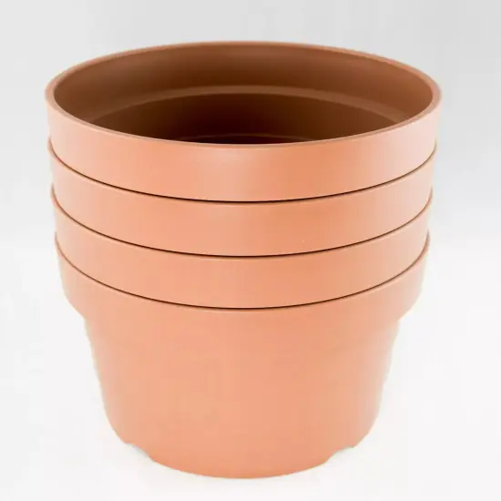 4 Tan Japanese Heavy Duty Round Plastic Bonsai, Succulent Pot 8.25"x 8.25"x 4.5" {3}