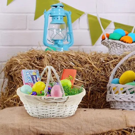 Wicker Basket w/Handles (White-Painted), for Easter, Picnics, Gifts, Home Decor and More, 13 x 10 x 6 Inches {3}