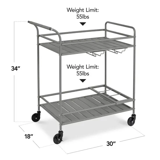Best Choice Products 2-Tier Rolling Bar Cart Indoor/Outdoor w/ Storage Shelves, Wine Rack, Lockable Wheels Gray {2}