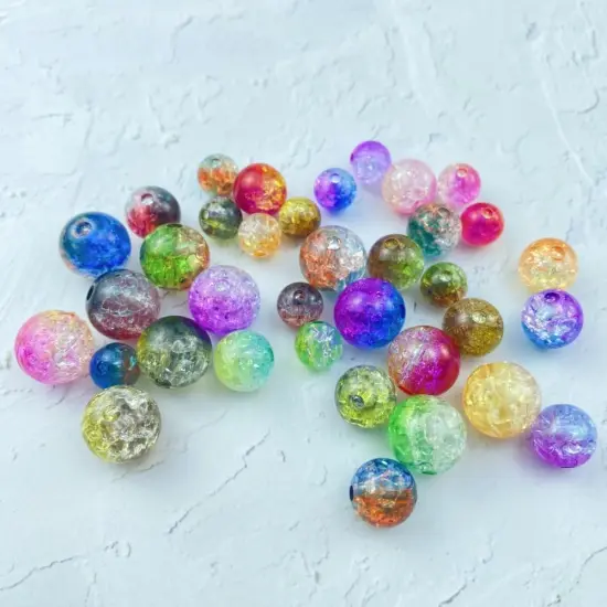 100pcs Crackle Acrylic Beads 12mm Round Crystal Acrylic Craft Beads for Jewelry Making DIY Bracelet Necklace Handmade Craft Decoration(Red-Lake Blue) {2}