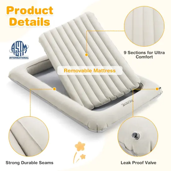 2-in-1 Multi-Purpose Inflatable Toddler Travel Bed Air Mattress Set with Electric Pump-Gray {6}