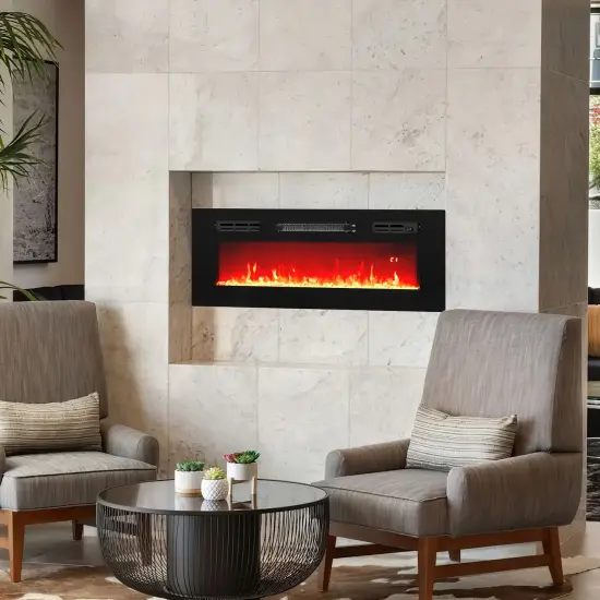 36 Inches Electric Fireplace Heater Recessed with LED Strip Lights and Remote Control {2}