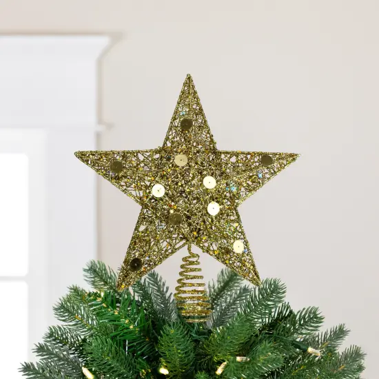 Northlight 11.5" Pre-Lit Gold Glittered Star Christmas Tree Topper - Multi Color Lights {1}