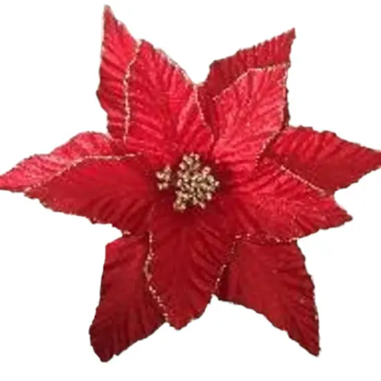 10" Red Poinsettia with Gold Accents - Luxurious Holiday Floral Pick {2}