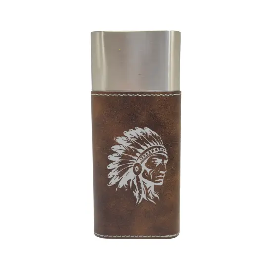 Cigar Case with Cutter - Indian Chief - Leather Rustic/Silver {1}