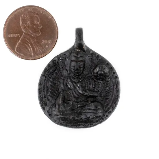 The Bead Chest Round Black Buddha Pendant (28x34mm) {2}