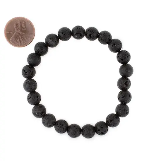 The Bead Chest Natural Lava Stretch Bracelet Black Round Stone {2}