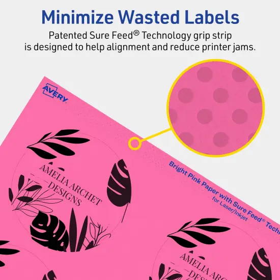 Avery Bright Pink Paper Labels, 3" Diameter Round {4}