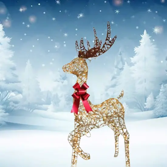 Festive LED White Reindeer with Sleigh Holiday Display 19.69 x 7.28 x 16.14 in {4}